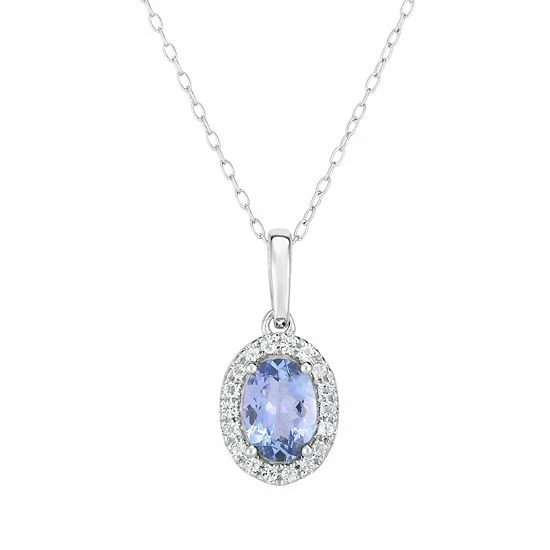 Discount ๐ Unbranded Sterling Silver Tanzanite & White Topaz Oval Halo Pendant Necklace ๐ฅฐ