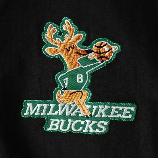 New ๐ Unbranded Men's Mitchell & Ness Black Milwaukee Bucks Hardwood Classics Anorak Half-Zip Pullover Hoodie Windbreaker Jacket ๐ - Image 3