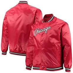 Best Pirce 🛒 Unbranded Men's Mitchell & Ness Red Chicago Bulls Big & Tall Hardwood Classics Raglan Satin Full-Snap Jacket 😀