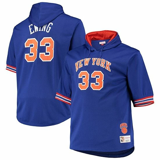 Outlet ๐ฅฐ Unbranded Men's Mitchell & Ness Patrick Ewing Blue/Orange New York Knicks Big & Tall Name & Number Short Sleeve Hoodie โญ