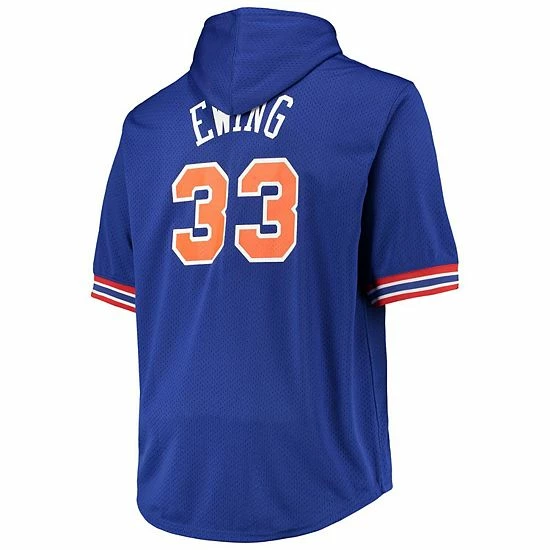 Outlet ๐ฅฐ Unbranded Men's Mitchell & Ness Patrick Ewing Blue/Orange New York Knicks Big & Tall Name & Number Short Sleeve Hoodie โญ - Image 3