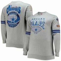 Wholesale 🌟 Unbranded Men's Mitchell & Ness Heathered Gray Dallas Cowboys Big & Tall Allover Print Pullover Sweatshirt ✔️