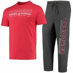 Brand new ⌛ Unbranded Men's Concepts Sport Heathered Charcoal/Red Wisconsin Badgers Meter T-Shirt & Pants Sleep Set 💯