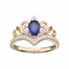 New 🥰 Unbranded 14k Gold Over Silver Lab-Created Sapphire Crown Ring 🌟