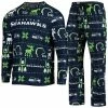 New ⌛ Unbranded Men's FOCO College Navy Seattle Seahawks Wordmark Ugly Pajama Set 🌟