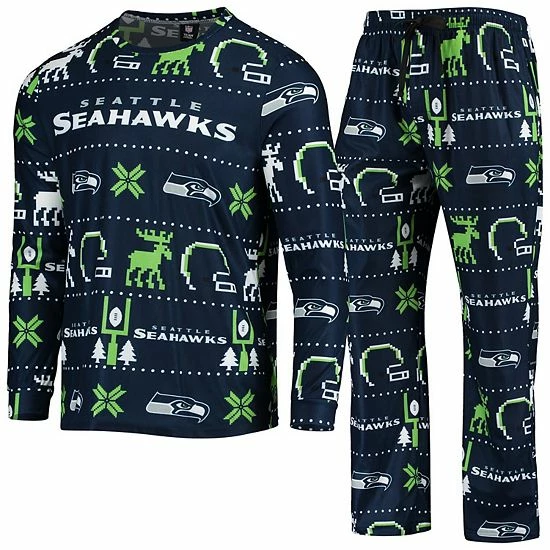 New โ Unbranded Men's FOCO College Navy Seattle Seahawks Wordmark Ugly Pajama Set ๐