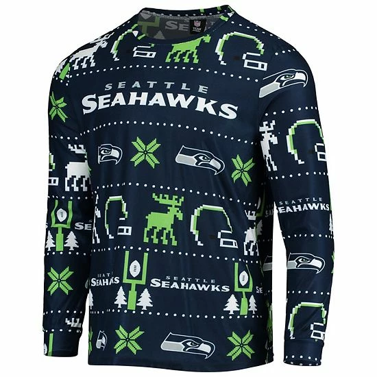 New โ Unbranded Men's FOCO College Navy Seattle Seahawks Wordmark Ugly Pajama Set ๐ - Image 3