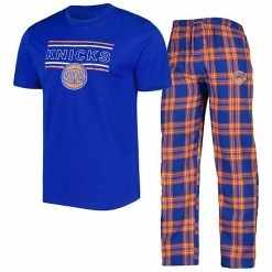 Outlet ✨ Unbranded Men's Concepts Sport Blue/Orange New York Knicks Badge T-Shirt & Pajama Pants Sleep Set 💯