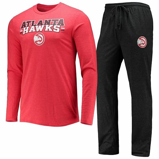Promo 😍 Unbranded Men's Concepts Sport Black/Red Atlanta Hawks Long Sleeve T-Shirt & Pants Sleep Set 🎁 - Image 2