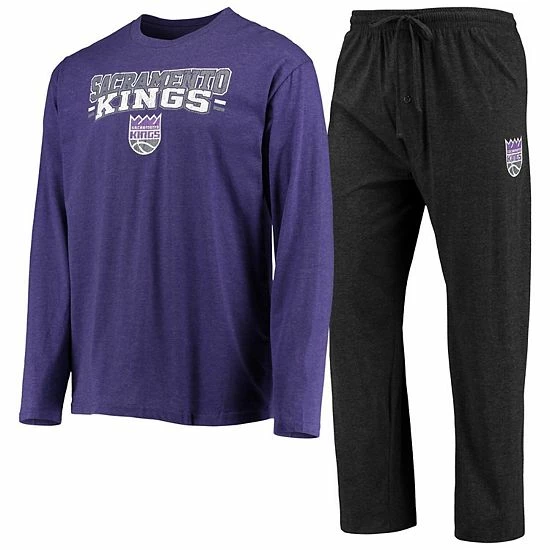 New ๐งจ Unbranded Men's Concepts Sport Black/Purple Sacramento Kings Long Sleeve T-Shirt & Pants Sleep Set โจ - Image 2