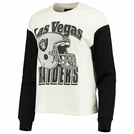 New 🛒 Unbranded 👩 Women's Junk Food White/Black Las Vegas Raiders Contrast Sleeve Pullover Sweatshirt 🌟 - Image 3