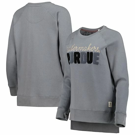 Outlet ๐ฅ Unbranded ๐ฉ Women's Pressbox Gray Purdue Boilermakers Pinehurst Chenille Raglan Pullover Sweatshirt ๐