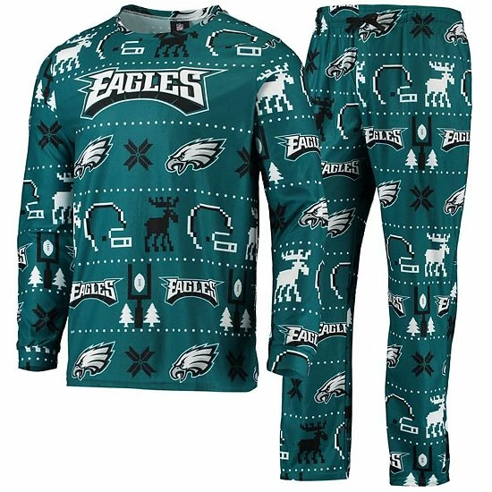 Budget โ๏ธ Unbranded Men's FOCO Midnight Green Philadelphia Eagles Wordmark Ugly Pajama Set ๐