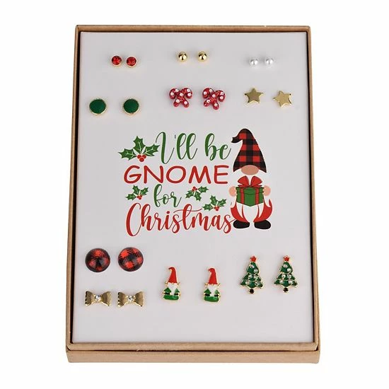 Discount 🎁 Unbranded "I'll Be Gnome For 🎅 Christmas" 10-Pair Earring Set ⭐