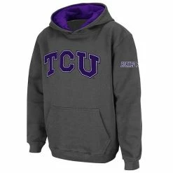 Best Pirce 🔥 Unbranded Youth Stadium Athletic Charcoal TCU Horned Frogs Big Logo Pullover Hoodie ⭐