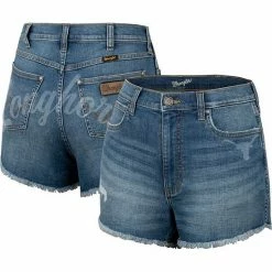 Best Sale ❤️ Unbranded 👩 Women's Colosseum X Wrangler Blue Texas Longhorns Retro High Rise Cut-Off Shorts 😉
