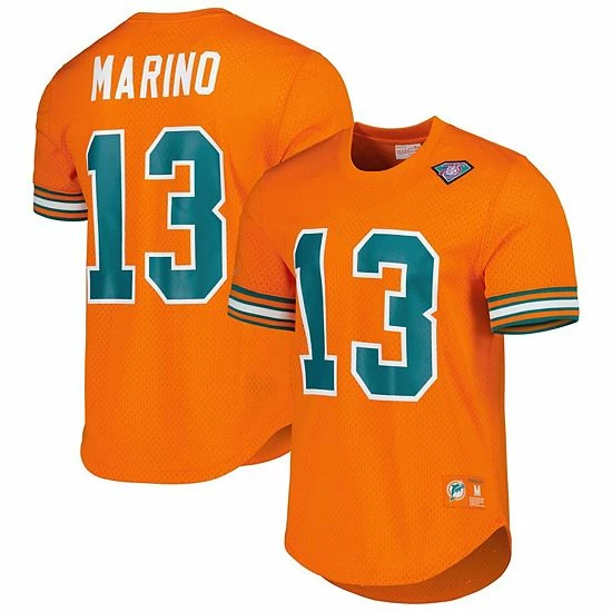 New ⭐ Unbranded Men's Mitchell & Ness Dan Marino Orange Miami Dolphins Retired Player Name & Number Mesh Top ✔️ - Image 2