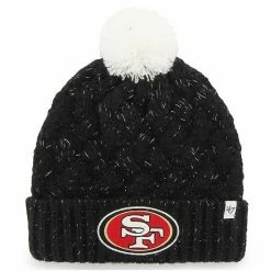 Promo 🎁 Unbranded 👩 Women's '47 Black San Francisco 49ers Fiona Logo Cuffed Knit Hat With Pom 😉