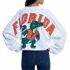 Discount 😉 Unbranded 👩 Women's White Florida Gators Raw Hem Cropped Spirit Jersey Long Sleeve T-Shirt 👍