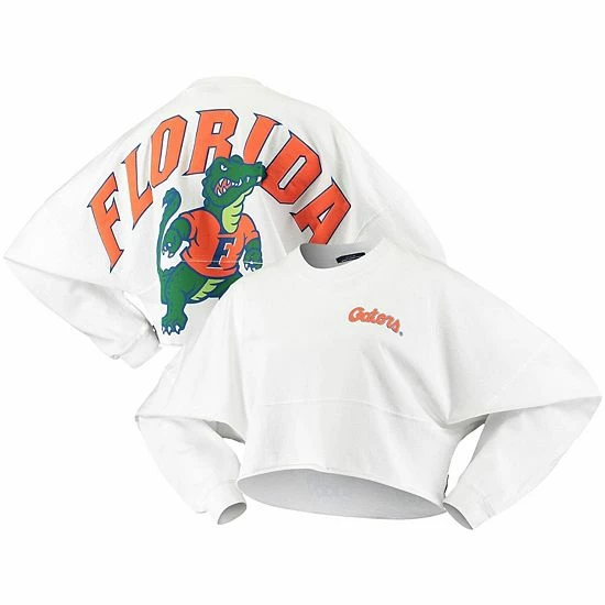 Discount 😉 Unbranded 👩 Women's White Florida Gators Raw Hem Cropped Spirit Jersey Long Sleeve T-Shirt 👍 - Image 2