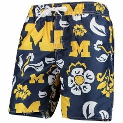 Flash Sale 😀 Unbranded Men's Wes & Willy Navy Michigan Wolverines Floral Volley Swim Trunks 👍