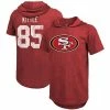 New 🧨 Unbranded Men's Majestic Threads George Kittle Heathered Scarlet San Francisco 49ers Name & Number Tri-Blend Hoodie T-Shirt ✨