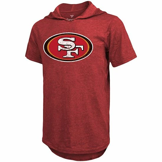 New 🧨 Unbranded Men's Majestic Threads George Kittle Heathered Scarlet San Francisco 49ers Name & Number Tri-Blend Hoodie T-Shirt ✨ - Image 2
