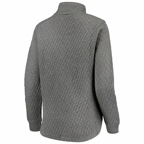 Wholesale 🔔 Unbranded 👩 Women's Pressbox Heathered Gray/Red Wisconsin Badgers Magnum Quilted Quarter-Snap Pullover Jacket 🥰 - Image 4