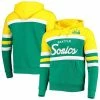 Promo 🤩 Unbranded Men's Mitchell & Ness Gold/Green Seattle Supersonics Hardwood Classics Head Coach Color Block Logo Pullover Hoodie 👍