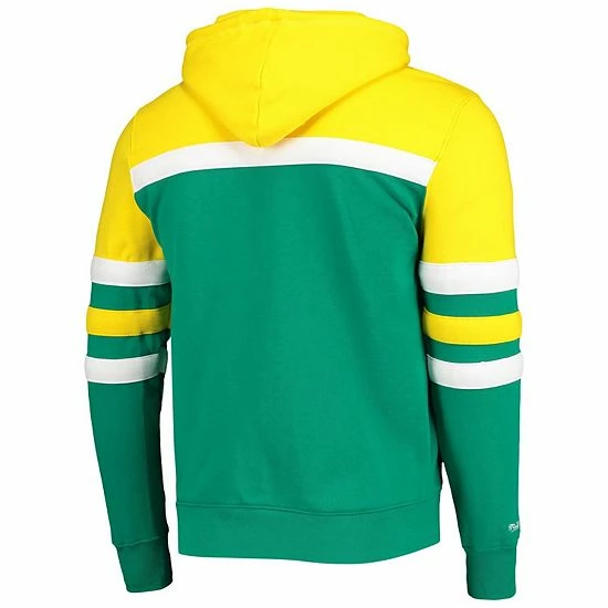 Promo 🤩 Unbranded Men's Mitchell & Ness Gold/Green Seattle Supersonics Hardwood Classics Head Coach Color Block Logo Pullover Hoodie 👍 - Image 3