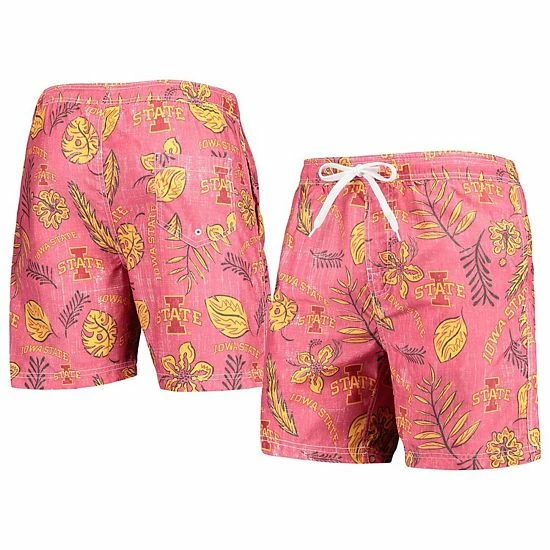 Best Sale โญ Unbranded Men's Wes & Willy Cardinal Iowa State Cyclones Vintage Floral Swim Trunks ๐