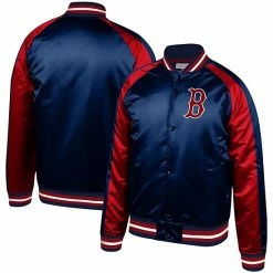 Best Sale 👍 Unbranded Men's Mitchell & Ness Navy Boston Red Sox Colorblocked Full-Snap Raglan Jacket 🥰