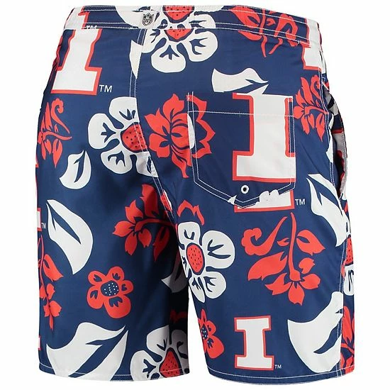 Budget 😀 Unbranded Men's Wes & Willy Navy Illinois Fighting Illini Floral Volley Logo Swim Trunks 👏 - Image 3