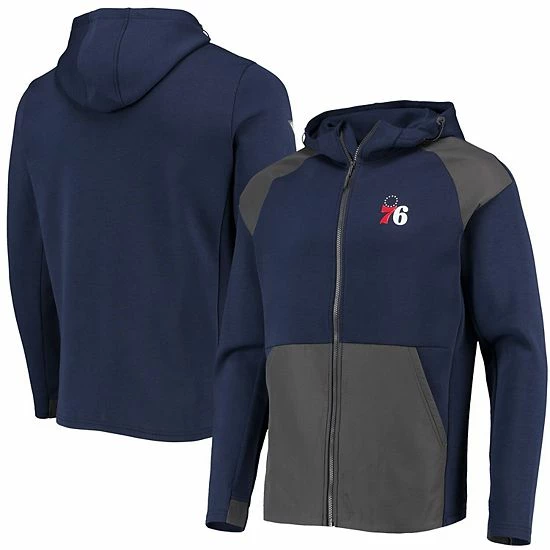 Coupon ✨ Unbranded Men's Levelwear Navy/Charcoal Philadelphia 76ers Velocity Woven Panel Performance Full-Zip Hoodie ⭐