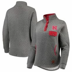 Wholesale 💯 Unbranded 👩 Women's Pressbox Heathered Gray/Scarlet Nebraska Huskers Magnum Quilted Quarter-Snap Pullover Jacket ⌛