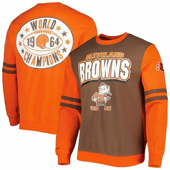 Buy ✨ Unbranded Men's Mitchell & Ness Brown Cleveland Browns All Over 2.0 Pullover Sweatshirt 🥰