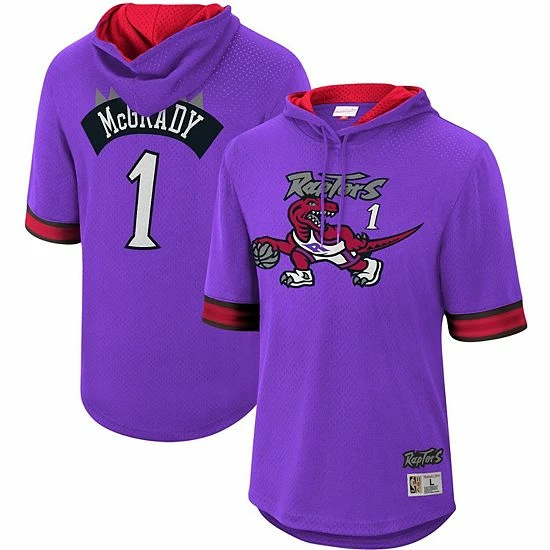 New 🤩 Unbranded Men's Mitchell & Ness Tracy McGrady Purple Toronto Raptors Mesh Hardwood Classics Name & Number Short Sleeve Hoodie ⌛