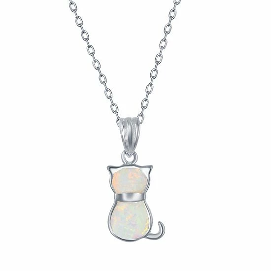 Deals โค๏ธ Unbranded Sterling Silver Lab-Created Opal Cat Necklace & Earrings Set White ๐ - Image 2