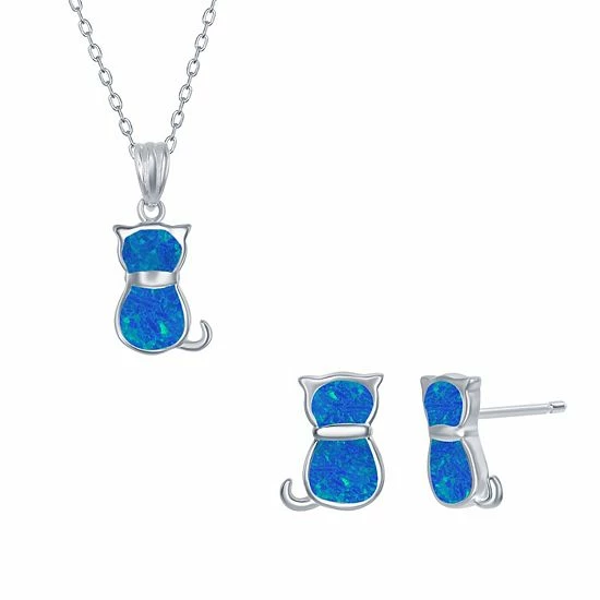 Deals โค๏ธ Unbranded Sterling Silver Lab-Created Opal Cat Necklace & Earrings Set White ๐ - Image 4