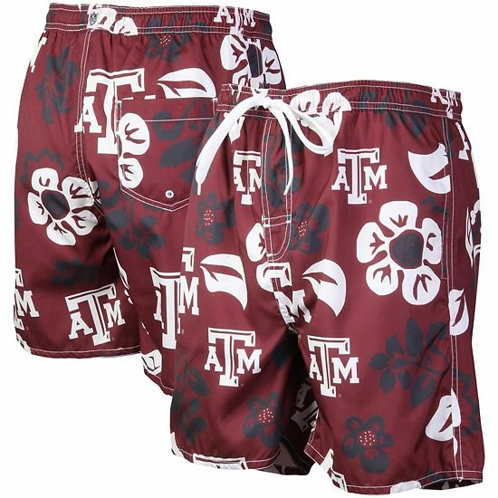 New ๐ Unbranded Men's Wes & Willy Maroon Texas A&M Aggies Floral Volley Logo Swim Trunks ๐ - Image 2