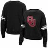 Flash Sale 🎁 Unbranded 👩 Women's Top Of The World Black Oklahoma Sooners Camden Sleeve Stripe Washed Pullover Sweatshirt ⌛
