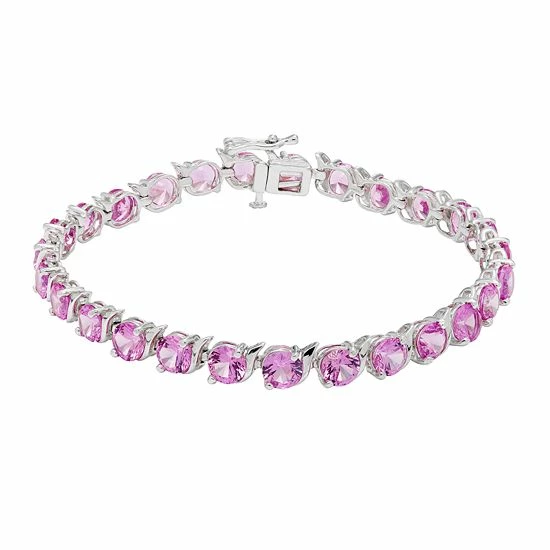 Cheap 💯 Unbranded Sterling Silver Lab-Created Pink Sapphire Bracelet 👏