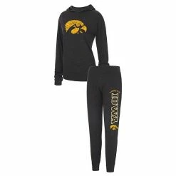 Promo 🎉 Unbranded 👩 Women's Concepts Sport Black Iowa Hawkeyes Long Sleeve Hoodie T-Shirt & Pants Sleep Set 🔥