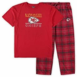 Wholesale 👍 Unbranded Men's Concepts Sport Red Kansas City Chiefs Big & Tall Lodge T-Shirt And Pants Sleep Set ❤️