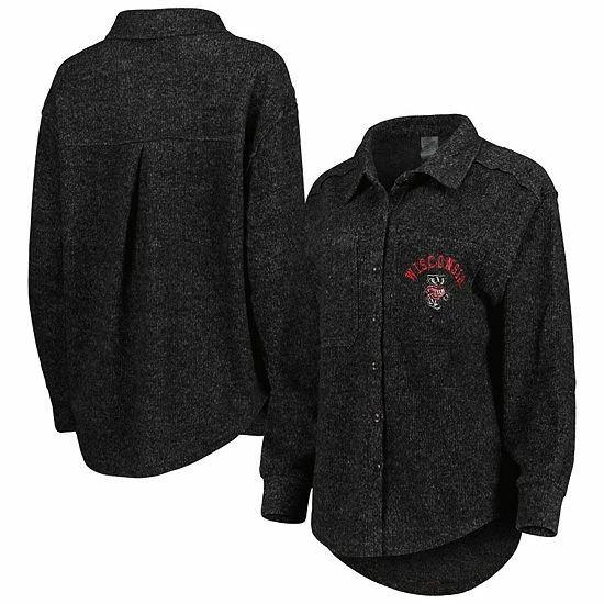 Best deal 🎉 Unbranded 👩 Women's Gameday Couture Black Wisconsin Badgers Switch It Up Tri-Blend Button-Up Shacket 💯