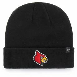 Promo 👏 Unbranded Men's '47 Black Louisville Cardinals Raised Cuffed Knit Hat 🎁