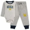 Outlet 🛒 Unbranded Infant Wes & Willy Heathered Gray/Navy Michigan Wolverines Jie Jie Long Sleeve Bodysuit & Pants Set 🤩