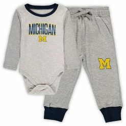 Outlet 🛒 Unbranded Infant Wes & Willy Heathered Gray/Navy Michigan Wolverines Jie Jie Long Sleeve Bodysuit & Pants Set 🤩