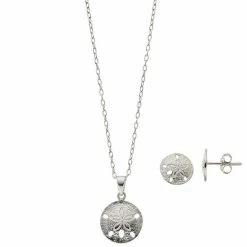 Hot Sale 🎁 Unbranded Sterling Silver Sand Dollar Pendant & Button Stud Earring Set ✔️