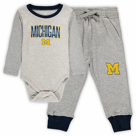 Outlet 🛒 Unbranded Infant Wes & Willy Heathered Gray/Navy Michigan Wolverines Jie Jie Long Sleeve Bodysuit & Pants Set 🤩 - Image 2